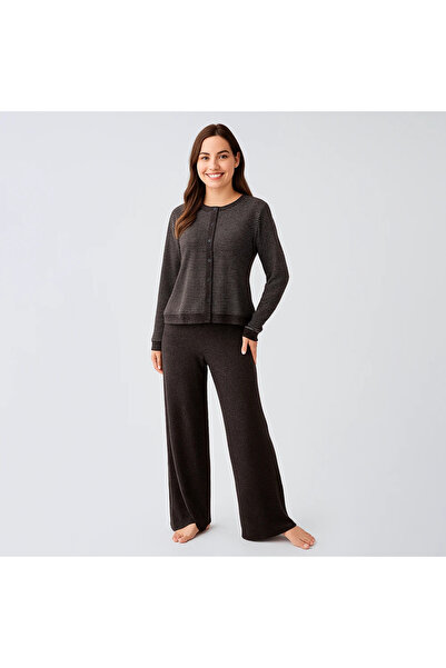 Penelope Softnest Long Sleeve Soft Textured Viscose Pajama Set - Brownl