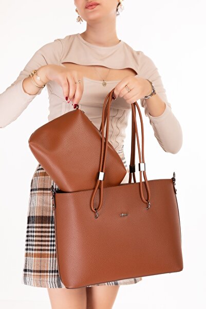 Gondol Women's Double Compartment Hand and Shoulder Bag Ald.6753 Tan