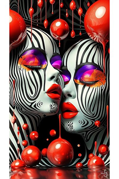 BLT DİZAYN Modern Art Female Portrait Glass Painting – Abstract Neon Drop Design
