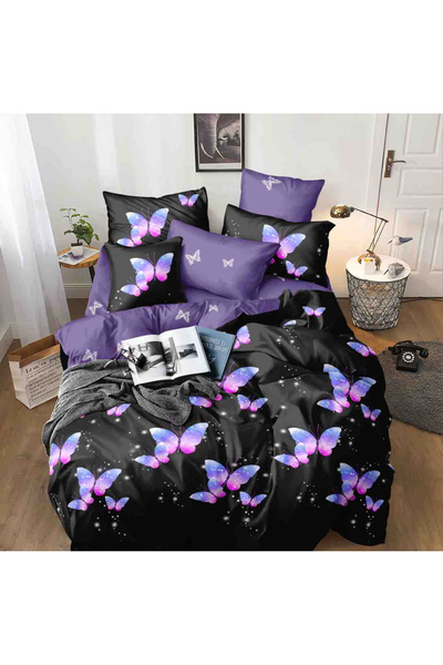 FIONNA.RO Finet Bed Linen 1 Person - Black Purple With Butterflies