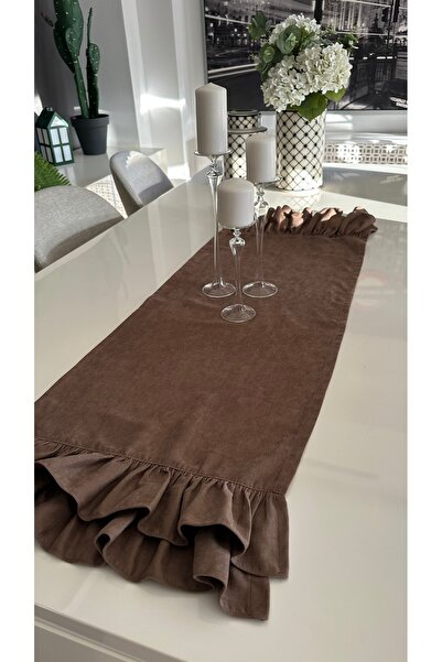 Decamor home Vintage Double Layer Ruffled Brown Runner