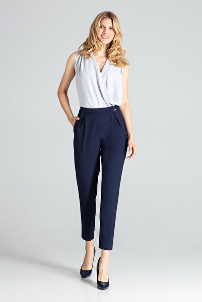 Figl Women's classic trousers - women's pleated trousers, navy blue M676, size S