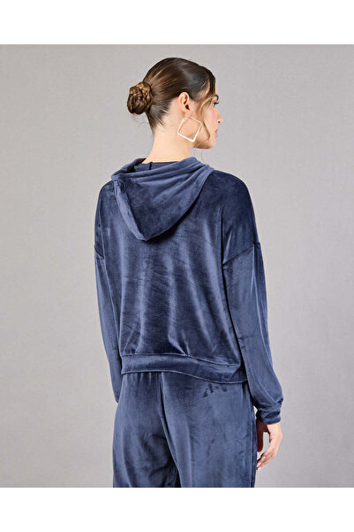 REDTAG Women Navy Hooded Sweatshirt