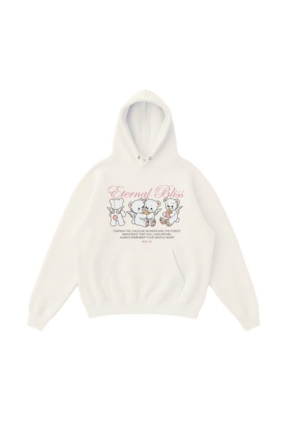 WHITE OF CREATIVE Teddy Bear Baskılı Oversize Hoodie 3 İplik Ayıcık Figürlü K...