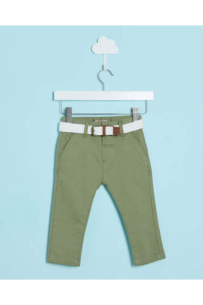 REDTAG Infant Boys Green Casual Trouser With Braided Belt