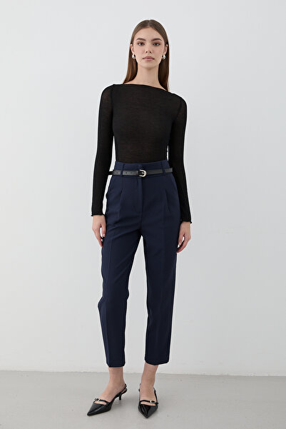JASTE Жіночі темно-сині брюки з високою талією та складками