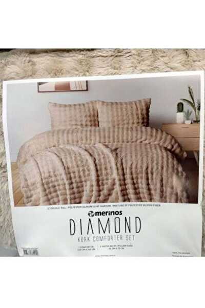 YÜNTEKS Merinos Diamond Fur Comforter Set, Double Size Quilt Set (220X240)