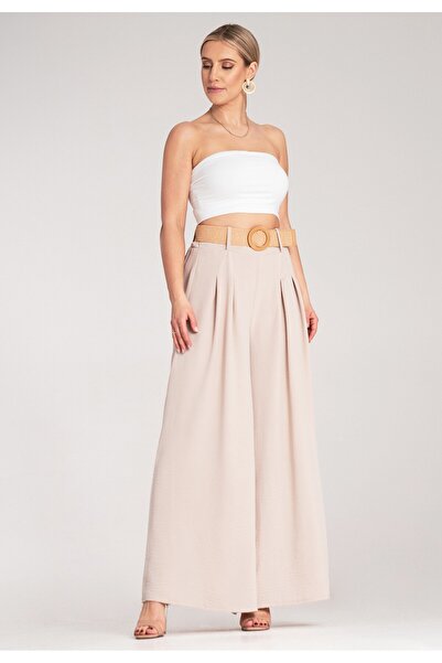 Figl Women's culottes - Belted pants - Beige pants M1160, Universal