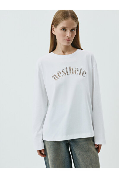 ELNOYA سترة بيضاء مطبوع باسيك مريحة بأكمام طويلة