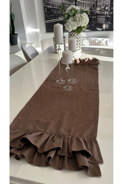 Decamor home Vintage Double Layer Ruffled Brown Runner