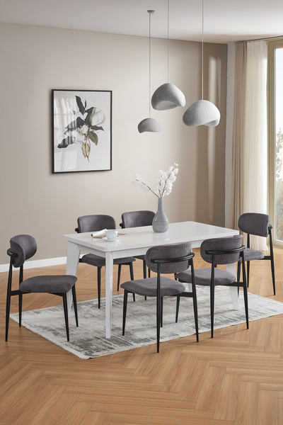 Evdemo Polo 6 Kişilik Mutfak Yemek Masası Takımı Antrasit