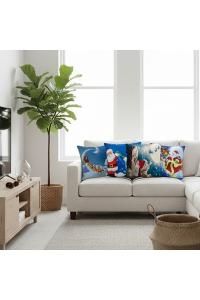 OEM Husă de pernă cadou imprimată digitală cu tematică de Anul Nou Moș Crăciun 4 buc.