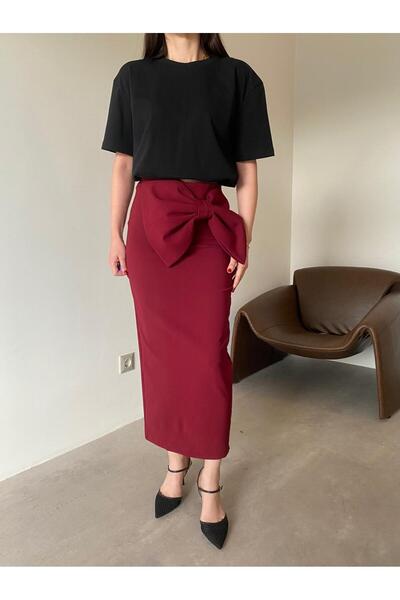 Bade Butik Φούστα με στυλό με φιόγκο μπορντό άνοιγμα