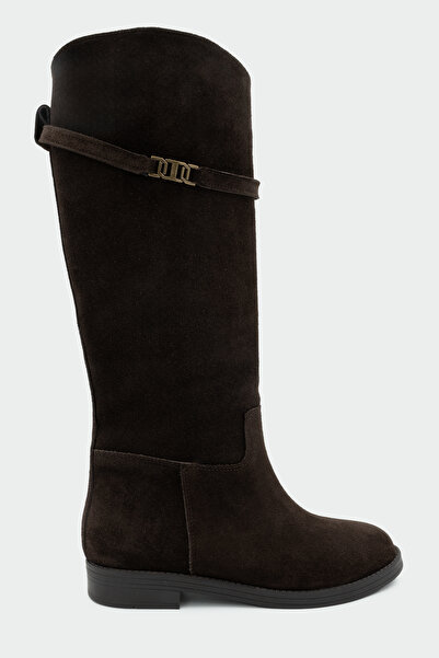 LAMİNTA Hunt Bitter Brown Suede Women's Detachable Buckle Detailed Boots