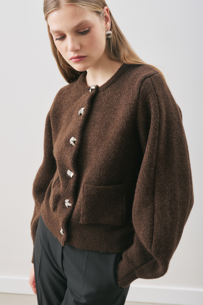 Manuka Button-Detail Cardigan Brown