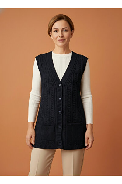 Ravencia Women's Buttoned Stretchy Thick Wool Mother Knitwear Vest