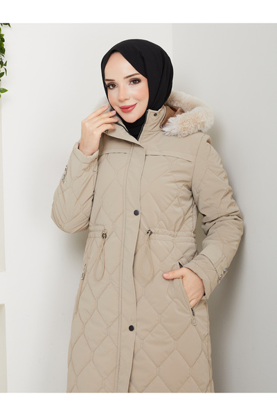 KMKkombin Women's New Season Fully Padded Hooded Nova Fabric Young Sports Long Coat Overcoat 11.75Kmk