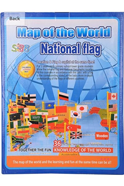 sallma Wooden World Map with 36 National Flags