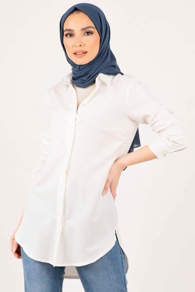armonika Women's White Hijab Long Sleeve Tunic Shirt Arm-26K001073
