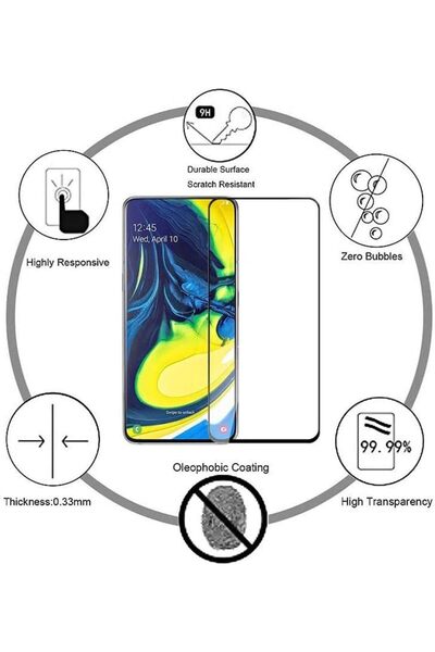 Generic Tempered Glass Full Screen Protector For Samsung Galaxy A80, Anti-fall Anti-fingerprint, Light And S