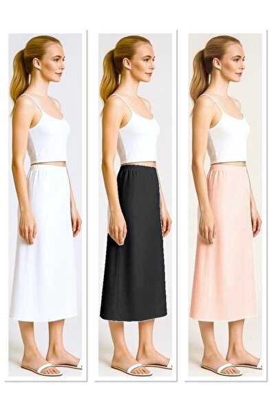 Kahra Collection 3'lü Tam Boy Jüpon Kombinezon Uzun Etek Astarı (Siyah-Beyaz-Ten)