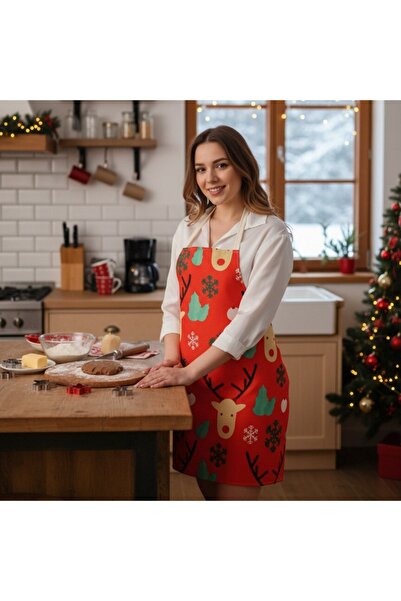 OEM Kitchen apron for cooking or baking, Christmas pattern, practical, polyester, 71 x 57 cm, MOS1-2