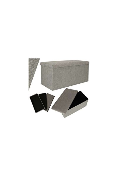Three top online Folding pouffe with storage open to seat footrest gray large 76x38x38cm