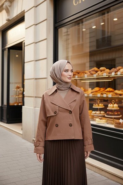 Zeneva Collection Koyu Bej %100 Pamuk Gabardin Astarlı Oversize Geniş Kalıp K...