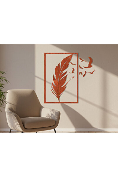 KEYWEL Tüy ve Kuş Silüetli Modern MDF Duvar Tablosu | 10 Parça Set