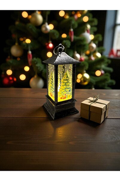 CHANCE GİFT Led Lighted Christmas Lantern Pine Tree Themed Christmas Lantern Tree Ornament Decorative Lighted Ornament