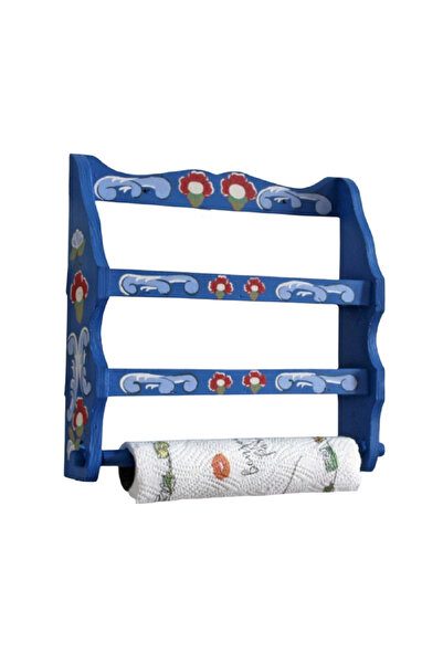 Decoratiuni Vintage Casa Retro Suport din lemn pentru prosop si condimente, albastru multicolor, pictat manual, 33 x 33 cm