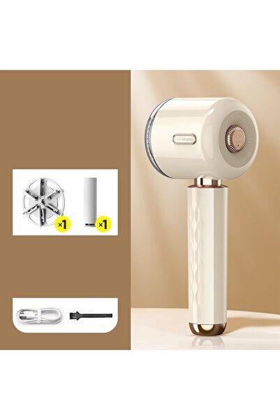 SKY TOUCH SKY-TOUCH Rechargeable Fabric Shaver - Portable Hairball Trimmer, 6-Leaf Cutter Heads, Beige