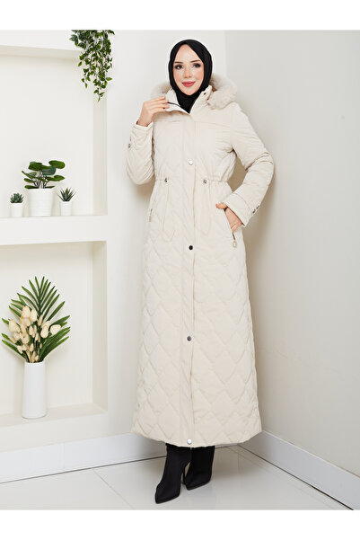 KMKkombin Women's New Season Fully Padded Hooded Nova Fabric Young Sports Long Coat Overcoat 11.75Kmk