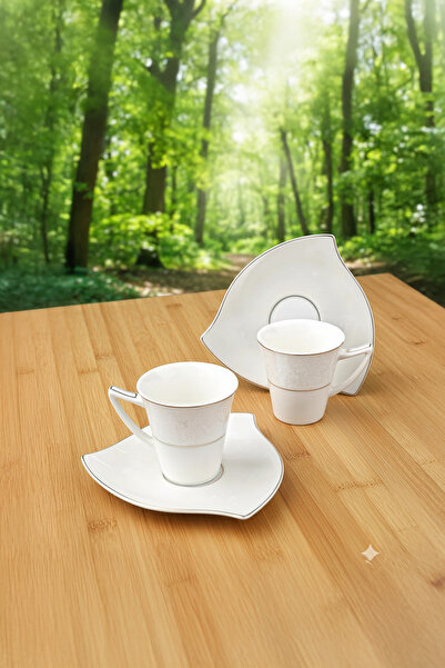 Home Averelle Altın Yaldızlı Kabartma Desenli 2 Kişilik Porselen Kahve Fincan...