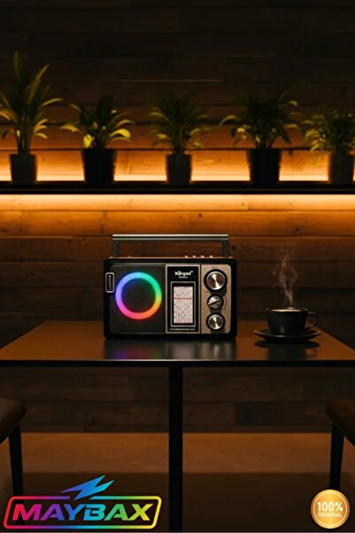 Nostaljik Radyo Fm Sd Usb Ahşap Görünümlü Bluetooth Hoparlör Ahşap Renk El Fenerli Aydınlatma