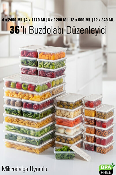 FİTHOME Set of 36 Refrigerator and Freezer Organizer Storage Containers Set Inside Cabinet Organization Bpa Free Microwave