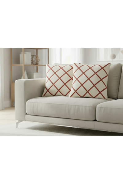 Destiva Home Buldan İşi 2 Pieces Throw Pillow Covers with Linear Patterned Punch Detail (42X42 cm)