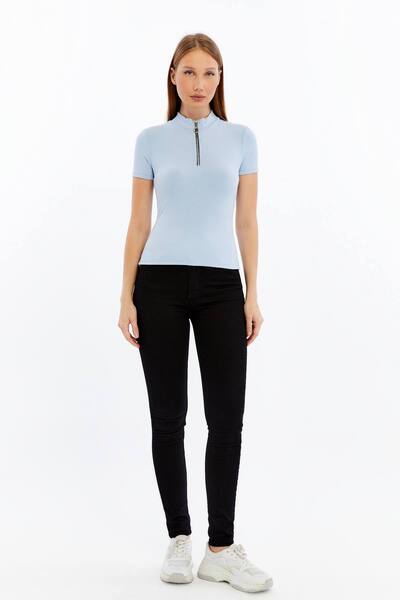 Maison La Femme Women's short sleeve half zip Slim Fit t-shirt