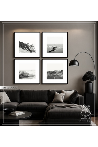 Tablomtr Sessiz Doğa - Dijital Baskılı Siyah Metal Çerçeveli Gerçek Camlı 4'l...