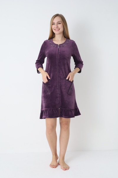 ROMEO LİFE Women's Cotton Velvet Zippered Winter Dress 3719