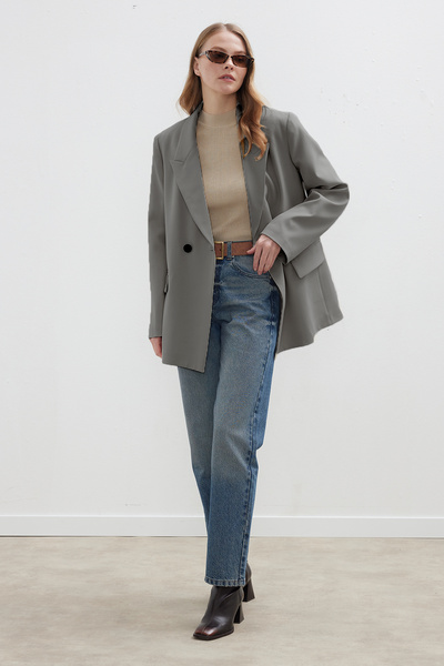 Manuka Double-Breasted Classic Blazer Jacket Gray