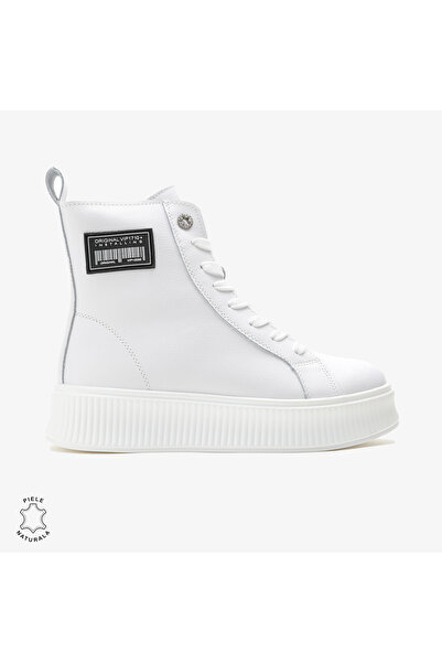 ANGEL BLUE Women's comfortable genuine leather boots with flat sole CRL0649 WHITE