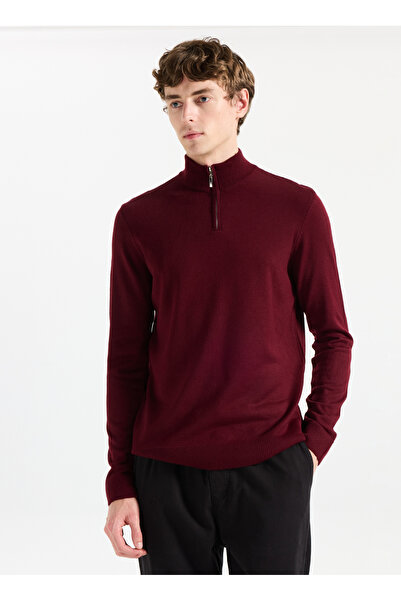 LİMON COMPANY Limon Bato Yaka Basic Düz Bordo Erkek Kazak MML5WM-KZK9530