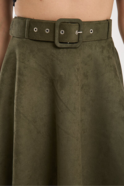 winmoda Kloş Suede Skirt with Belt / Suede Skirt