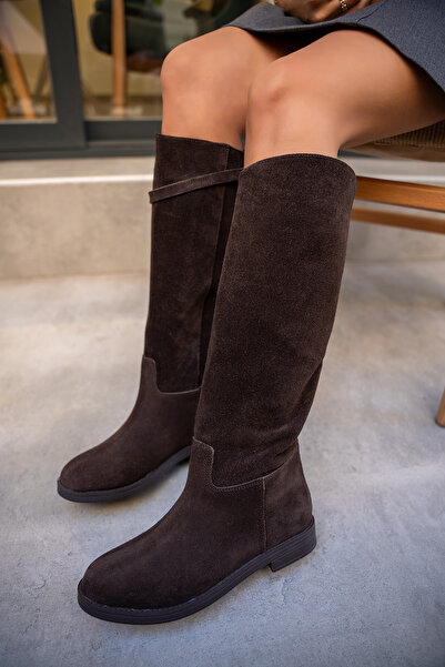 LAMİNTA Hunt Bitter Brown Suede Women's Detachable Buckle Detailed Boots