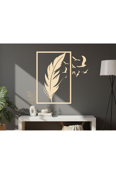 KEYWEL Tüy ve Kuş Silüetli Modern MDF Duvar Tablosu | 10 Parça Set
