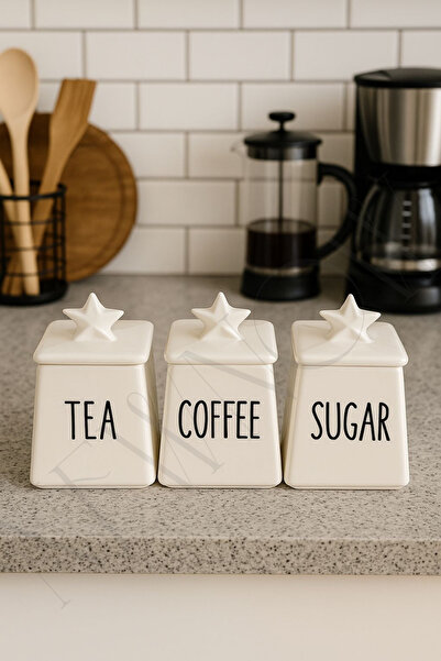 NEWNOW Starwhite Porcelain Jar Set – Tea Coffee Sugar Organizing Jars | Kitchen Storage Container