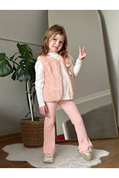 FURKYY Girl's Winter 3-Piece Set Vest Set Top and Bottom Set