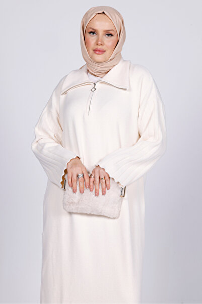 My City 44102 - Stylish Comfortable Knitwear Zipper Neckline Long Dress for Women