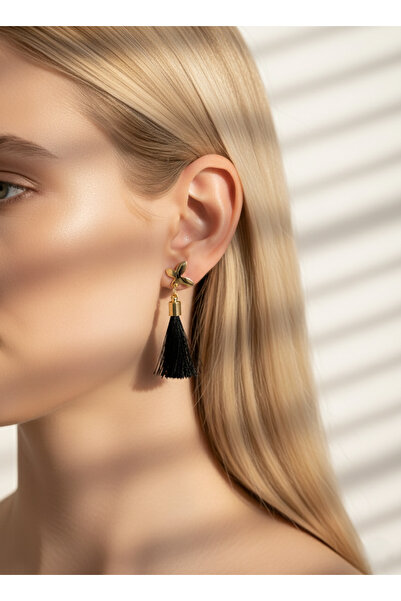 Candy Nuveria Gece Püsküllü Altın Kaplama Küpe